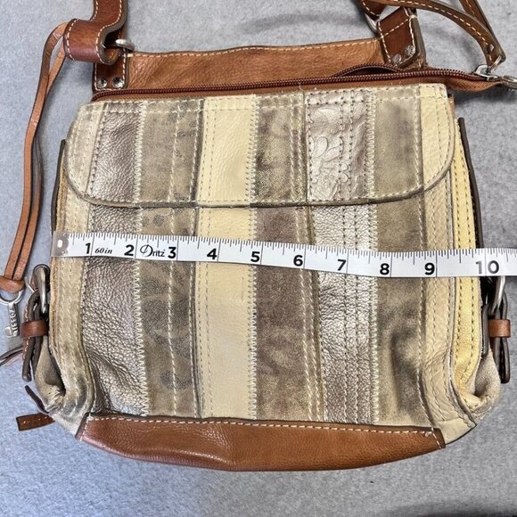 Fossil Leather Crossbody Bag MultiTexture Brown, Gray, Silver Vintage Classic - Picture 14 of 16